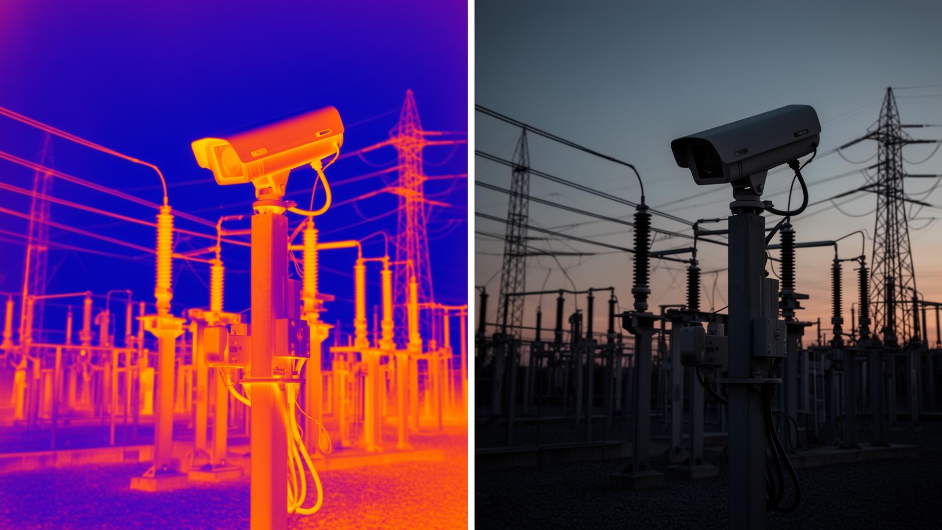 Thermal and visible dual-vision surveillance monitoring a power substation